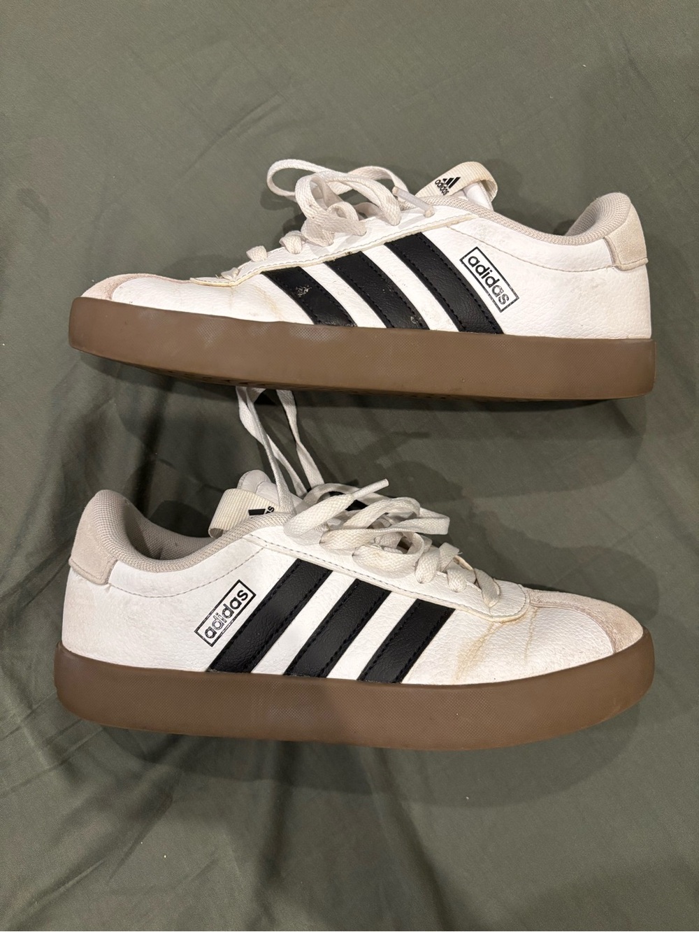 Adidas White and Black Low-Top Sneakers with Gum Sole